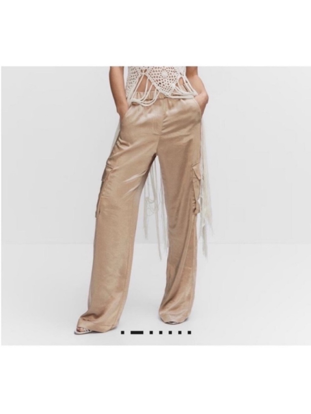 MNG Mango Satin Cargo Trousers High Rise Flowy Wide Leg